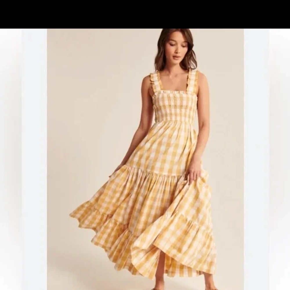 Abercrombie & Fitch Yellow and White Ruffled Tiered Maxi Sundress XXL
